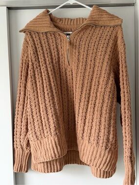 aerie Chunky Knit Quarter Zip Sweater - Peach
